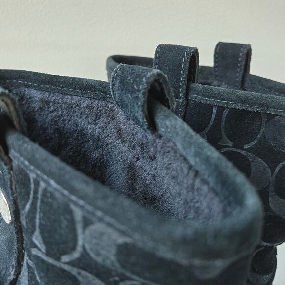 Coach Tullip Signature Print Suede Black Leather Fleece Winter Boots Womens 7 B - Picture 10 of 16